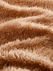 SHEIN 中性婴儿加厚毛绒衬里棉袄外套，带 3D 耳朵设计，秋冬款 - 卡其色 - 查看 6