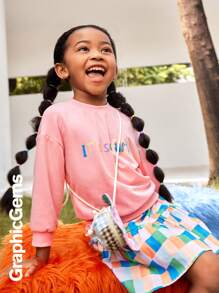 Young Girl' Cute Slogan Crew Neck Long Sleeve Sweatshirt - Pink - View 4