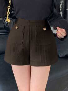 DAZY Pantalones cortos de mujer con botones y decoración de bolsillos, ropa de mujer para otoño
