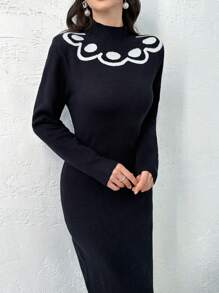 Modelyn Vestido ajustado de manga larga con bloque de color elegante y casual para mujer, otoño/invierno