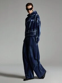 NEON BLANC Men's Casual Loose Denim Effect Washed Wide-Leg Sweatpants