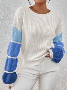 SHEIN Essnce Autumn/Winter Casual Contrast Color Dropped Shoulder Loose Knitted Sweater
