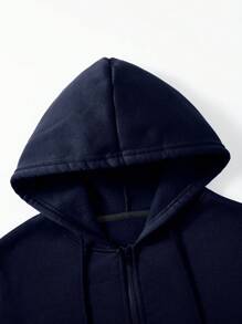 Manfinity Dauomo 1pc Men's Solid Color Long Sleeve Zip Up Drawstring Hoodie Sweatshirt, Autumn