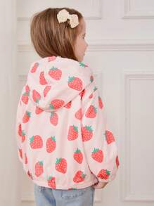Cozy Pixies Young Girls Casual Versatile Strawberry Pattern Hooded Thermal Lined Thick Zip-Up Jacket - Multicolor - View 2