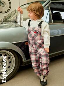 SHEIN Young Boy Wide Strap Button Pocket Simple Casual Jumpsuit - Watermelon Pink - View 8