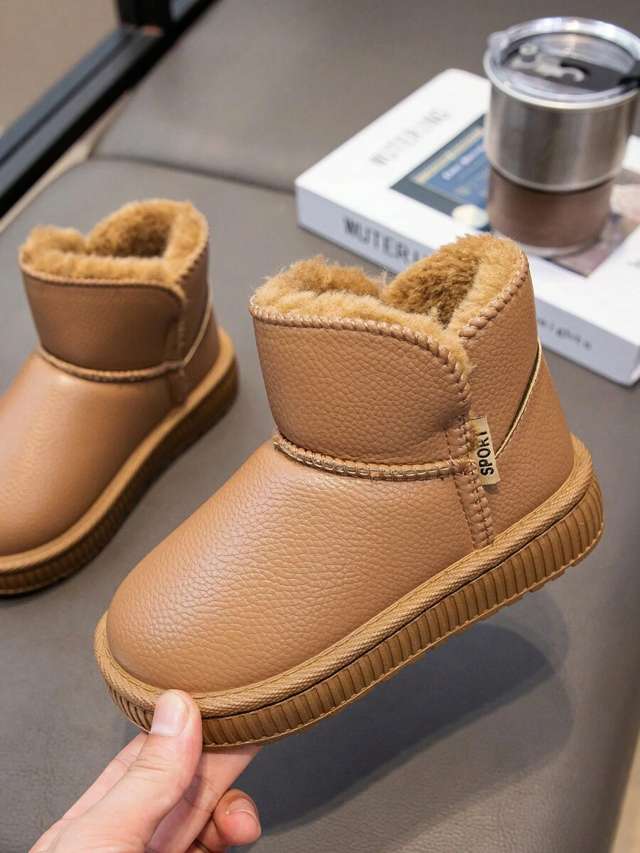 1 双幼儿男童厚底雪地靴，保暖内衬，防滑，休闲，棕色，冬季 - 棕色 - 查看 1