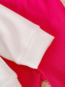 女婴南瓜印花罗纹喇叭裤套装，秋季，圣诞节 - 玫紅色 - 查看 4