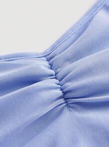 SHEIN ICON Ruched Tie Backless Hanky Hem Mesh Halter Top