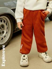 SHEIN Set de 2 pantalones de felpa informales con cintura elástica y decoración de dibujos animados para niño joven