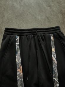 Manfinity NXTstreet Men's Casual Branch Print Drawstring Waist Sweatpants, Autumn - Black - View 3