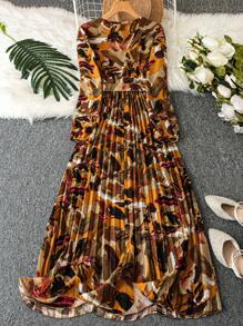 Trelyra Đầm Maxi Cổ Chữ V Xếp Ly Hoa Thanh Lịch Cho Nữ Kèm Thắt Lưng Và Tay Dài Trang Phục Cho Nữ - Nhiều màu - Xem 2