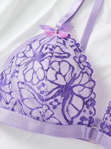 浪漫性感蝴蝶蕾丝女士内衣套装 - 紫色 - 查看 8