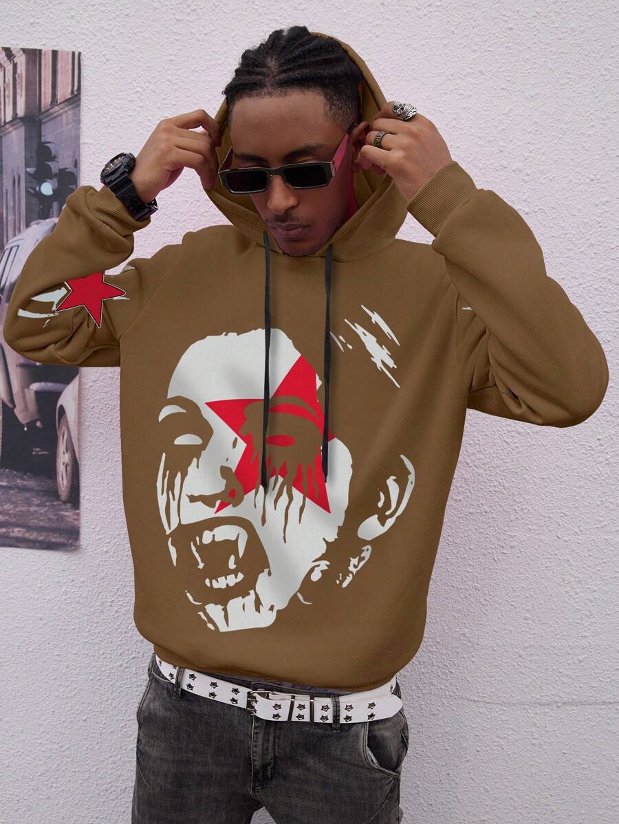 Manfinity EMRG Men's Streetwear Graffiti Printed Sweatshirt - Coffee Brown - View 1