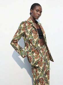 Maija Women's Notched Collar Allover Print Long Sleeve Casual Blazer Jacket