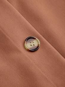 Celure 大码女式纯色荷叶边下摆系腰单排扣休闲裙棕色裙棕色裙中长裙卡其裙 - 棕色 - 查看 4