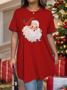 Flirla Plus Size Christmas Loose Crew Neck Dress For New Year Clothes