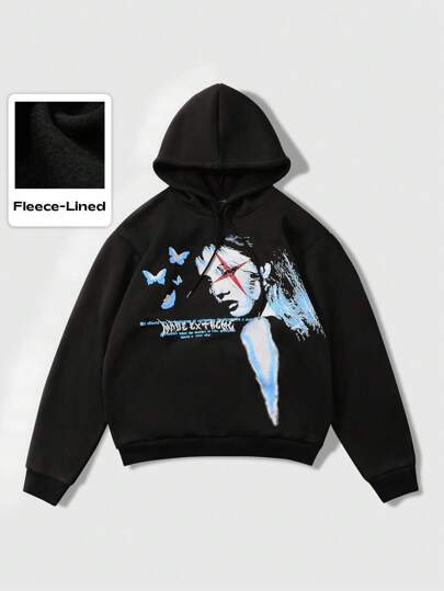 Street Life Sweat-shirt à capuche ample pour hommes avec impression de slogan et de portrait, pour l'automne/l'hiver