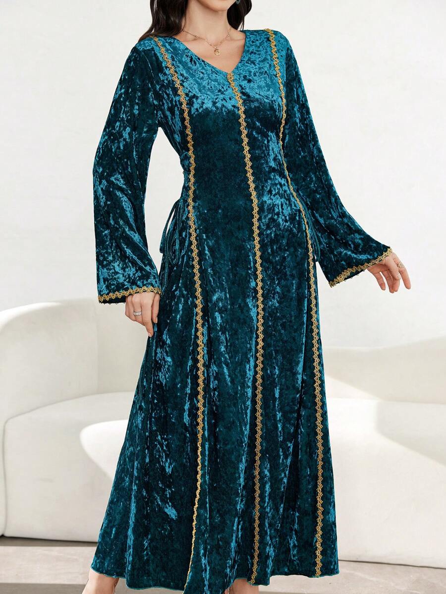 SHEIN Najma Women's Everyday TieWaist Shiny Ribbon Velvet Traditional