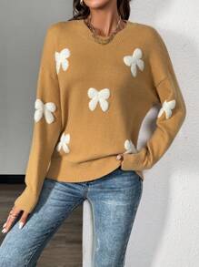 SHEIN LUNE 1pc Women's Fashion Minimalist Chic Bowknot Knit Pullover Sweater Knit Pullover Fall Winter Outfit