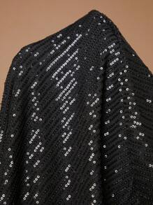 SHEIN BAE 大码黑色亮片露背系带连衣裙派对优雅女士连衣裙万圣节女士连衣裙亮片连衣裙、灯光、珠子、圣诞节、感恩节、婚礼、夜间外出、生日派对、鸡尾酒会礼服、成人连衣裙、露背、曲线 - 黑色 - 查看 8