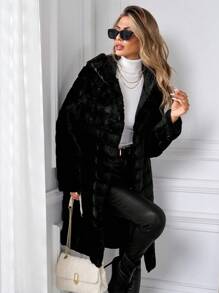 Lavishia Women Hooded Fluffy Pocket Coat, Warm For Autumn/Winter