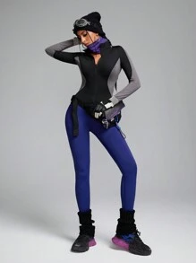 Innovista 配色块线条可拆卸腰带运动紧身裤，收腹提臀性感配套裤子，日常休闲和健身，塑身紧身裤，弹力高腰紧身裤，健身紧身裤，氨纶紧身裤，秋季女装 - 藏蓝色 - 查看 8