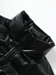 SHEIN Essnce Women Winter Plain Color Zipper Front Short Casual Down& Feathers Vest Jacket - Black - View 5