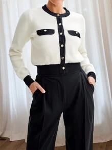 Women's Casual Contrast Color Button Front Cardigan