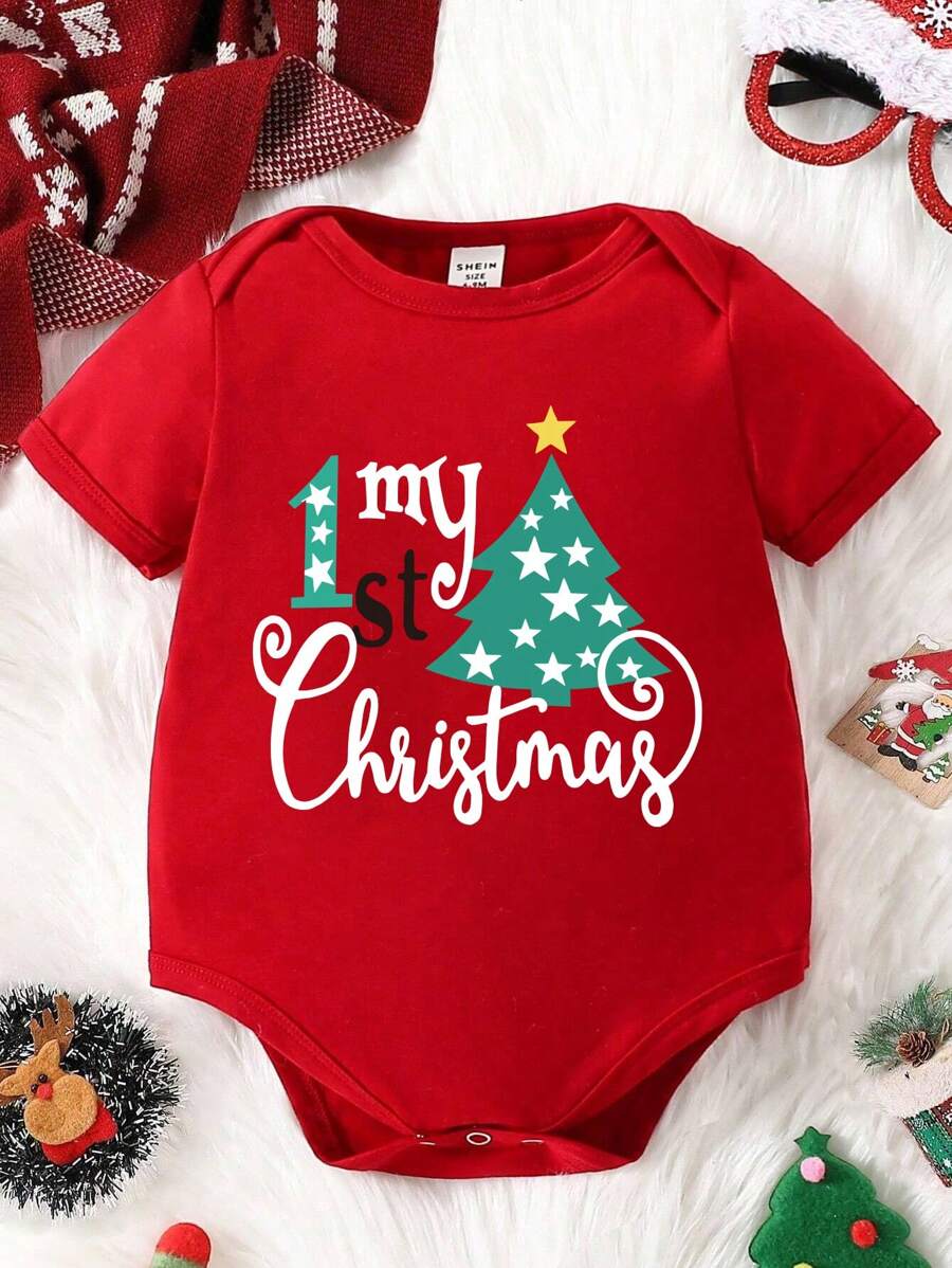 Christmas Baby Girl Creative Polka Dot Xmas Tree Numeral & Letter