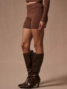 MUSERA Ribbed Knit Cycling Shorts Only Cosy Autumn Fall Casual Streetwear  Chic - Brown - View 3