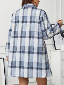 SHEIN LUNE Plus Size Women Christmas Plaid Knee-Length Overcoat Winter Clothes For Women Winter Coat Women Holiday Outfit Thermal