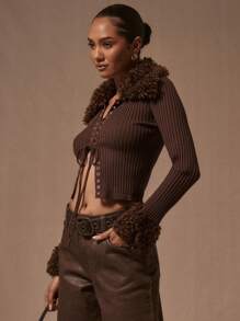 MUSERA Fluffy Lace Up gebreide cardigan