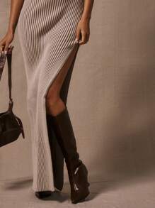 MUSERA Vestido de suéter maxi con cuello de corazón acanalado, estilo casual lindo para la primavera y el verano, apropiado para graduación, boda como invitada o vacaciones