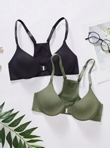 2pcs/Set Seamless Front Closure Push-Up Bra For Women