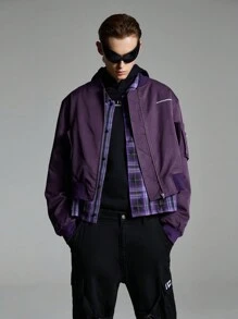 NEON BLANC Men's Street Woven Pocket Zipper Long Sleeve Jacket, Party Fashion Rapper Light Purple Jacket, For Friends, Husband, Boyfriend Gifts, For Fall Winter - Purple - View 2