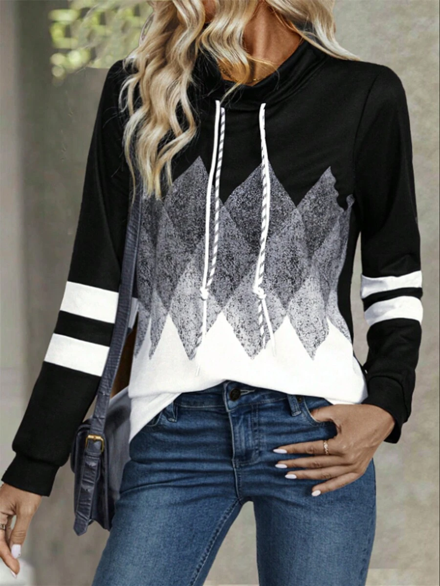 EMERY ROSE Women's Floral Print High Neck Long Sleeve Sweatshirt