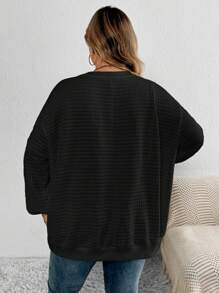 SHEIN CURVE+ Curve Plus Letter Patch Detail Drop Shoulder Sweatshirt Winter Fall Autumn - Black - View 2
