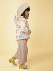 SHEIN Young Girls' Colorful Heart Print Detachable Hooded Casual Thermal Lined Jacket, Autumn/Winter - Beige - View 4