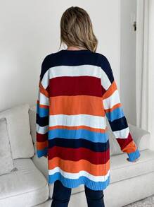 SHEIN LUNE Autumn/Winter Fashion Women's Striped Color Block Cardigan Sweater, Orange Sweater - Multicolor - View 2