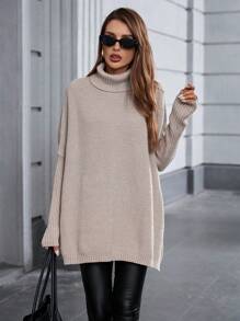 Chiquease Women's Oversized Dropped Shoulder Slit Hem Pullover Sweater Knit Pullover Fall Winter Outfit
