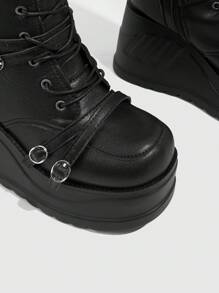 Sugerpunk 女士朋克风厚底过膝长靴，适合春季、春假、复活节和圣诞节穿着。 - 黑色 - 查看 12