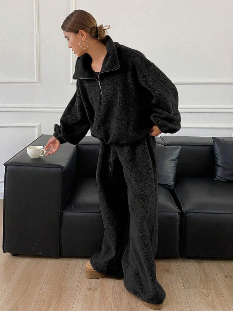 2pcs/Set Women Thermal Lined Solid Color Sweatshirt And Pants Set,Fall Women Clothes Tracksuits Women Set Lounge Sets For Women