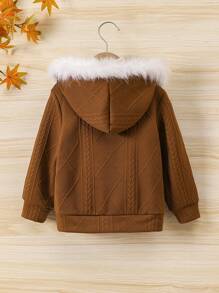 SHEIN Young Girl Autumn Diamond Pattern Zipper Up Hooded Jacket - Brown - View 2