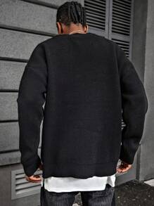 Manfinity EMRG Jersey holgado de cuello redondo con estampado de retrato y letra, adecuado para otoño e invierno, para hombre - Multicolor - Ver 2