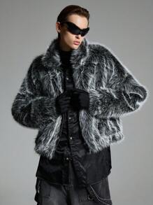 NEON BLANC Men's Loose Drop Shoulder Black And White Fluffy Long Sleeve Jacket