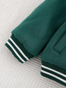 Cozy Pixies Young Girl Letter Print Color Block Casual Knitted Baseball Jacket - Green - View 13