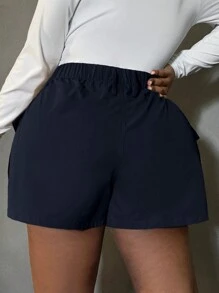 SHEIN SXY 大码休闲纽扣短裤，适合户外活动 - 藏蓝色 - 查看 2