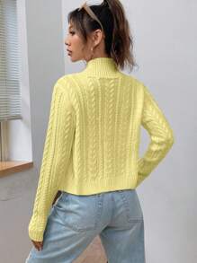 SHEIN EZwear Áo len cardigan ngắn cổ đứng màu trơn thường ngày cho nữ, mùa thu - Màu vàng - Xem 2