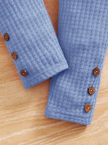 SHEIN Bộ đồ liền thân cổ tròn mềm mại 2 món cho bé gái, phù hợp cho mùa thu/đông - Màu xanh lam - Xem 4