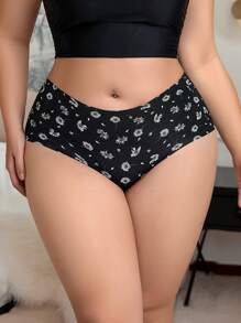 1pc Women Plus Size Seamless Breathable Mid-Waist Funny Graphic Hipster Panty